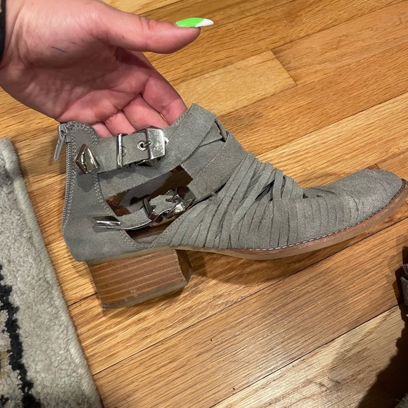 Jeffrey Campbell grey suede with silver buckle ankle bootie - Picture 2 of 4
